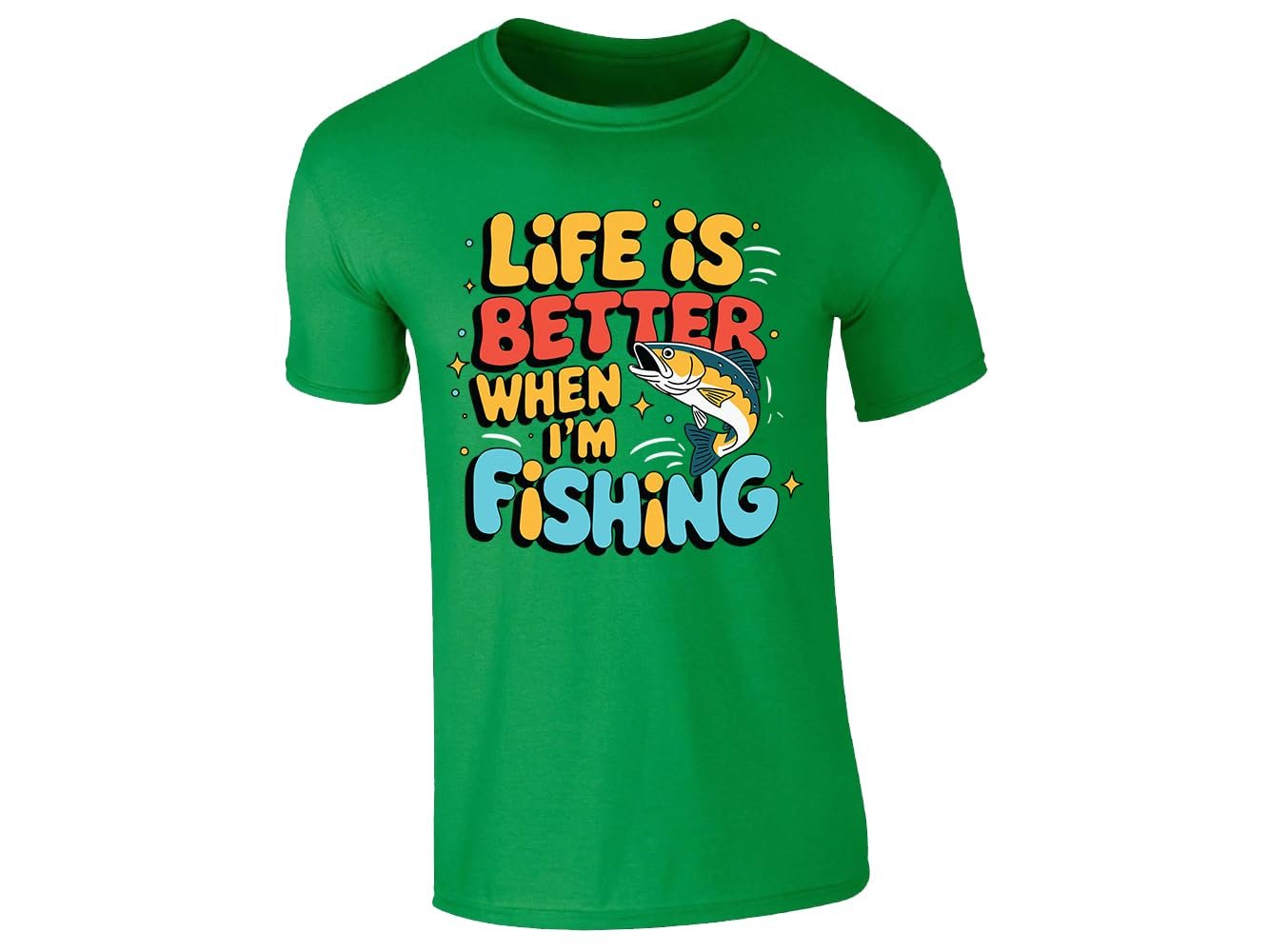 61wp kud8gl.jpg Irish Green men's T-shirt with “Life is better when I’m fishing” design