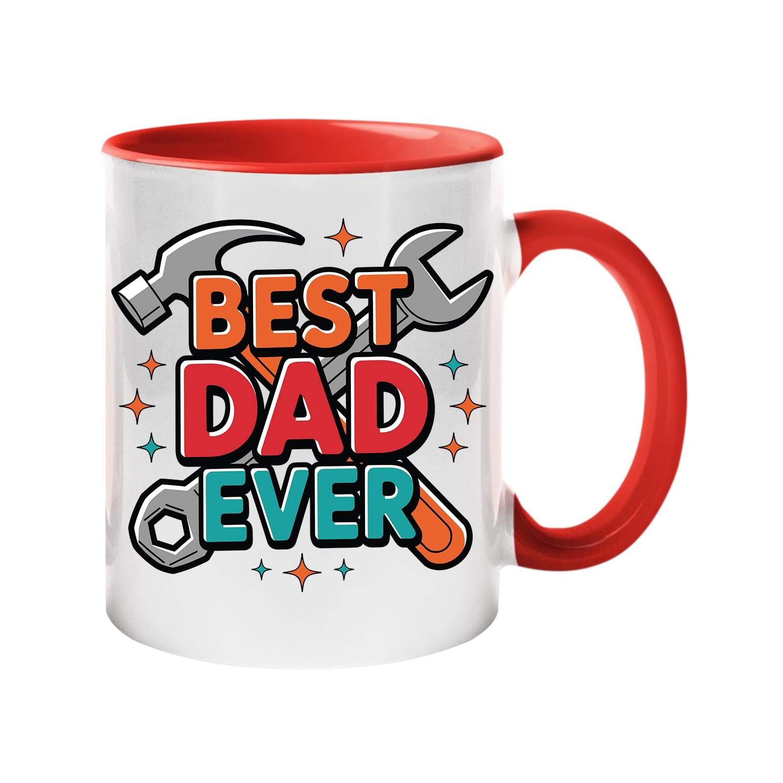 61xppazlaul.jpg Colour handle mug with “Best Dad Ever” framed by a hammer and spanner – red handle and inside