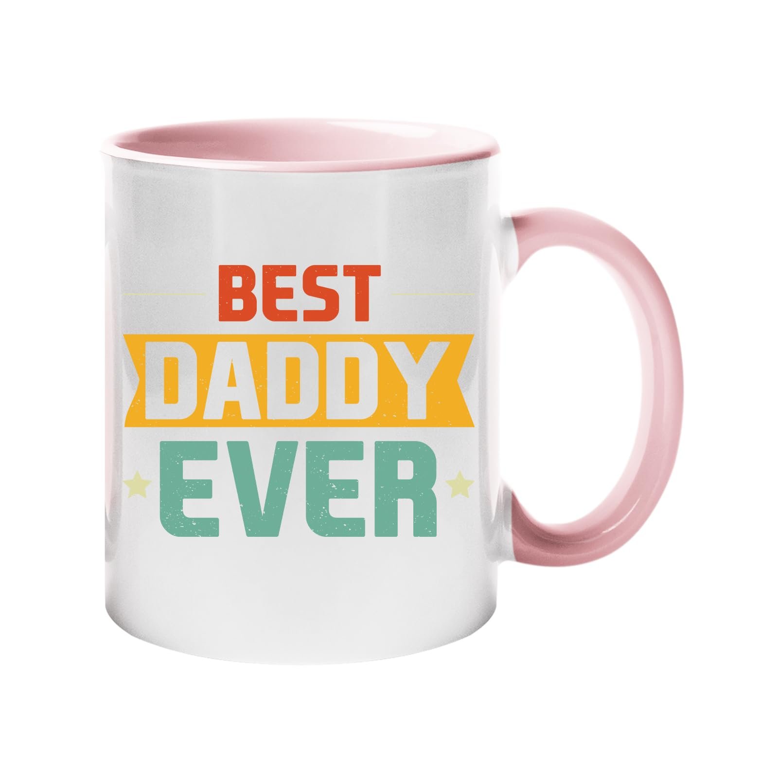 61y vcb3s2l.jpg Colour handle mug with “Best Daddy Ever” in retro red, gold and teal lettering – light pink handle and inside