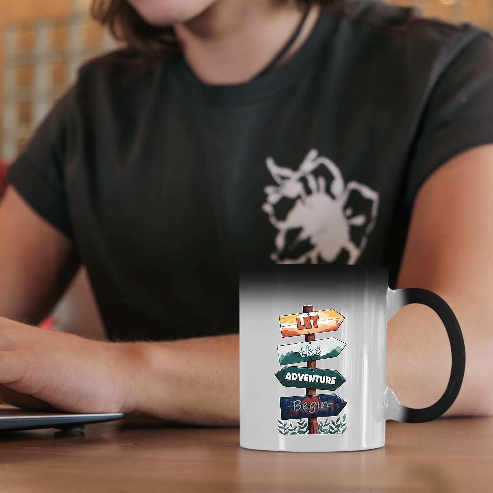 61yvgzfyb0l.jpg Let the Adventure Begin colour changing mug on a desk beside a laptop
