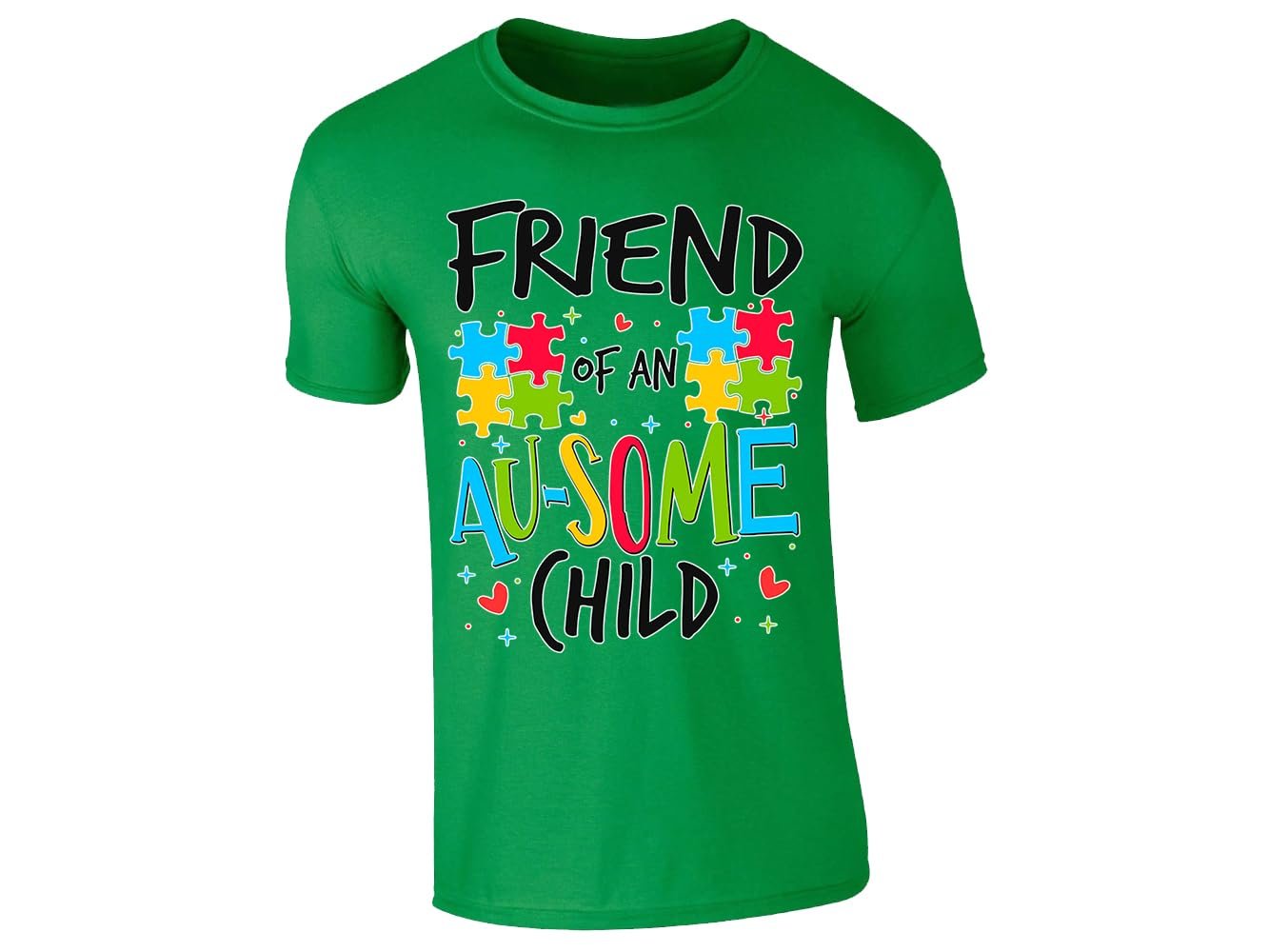 61akmbyr ml.jpg Irish Green men's T-shirt with “Friend of an Au-some child” puzzle piece design