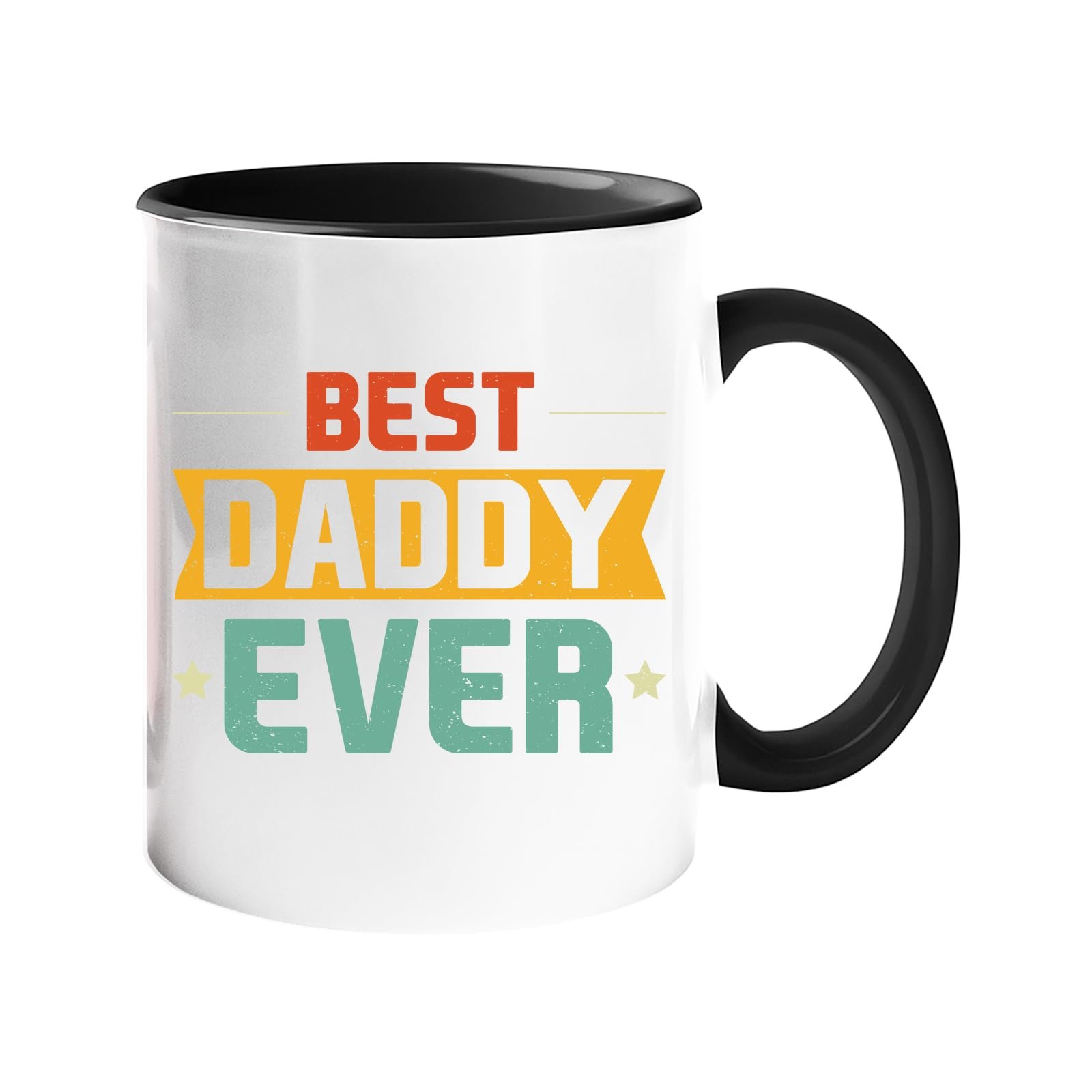 61c02es6uhl.jpg Colour handle mug with “Best Daddy Ever” in retro red, gold and teal lettering – black handle and inside