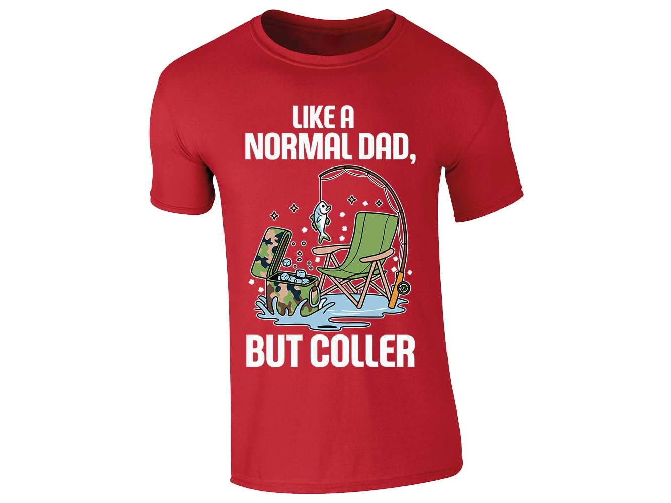61gfhvnvdql.jpg Red men's T-shirt with a fishing dad in a camp chair design