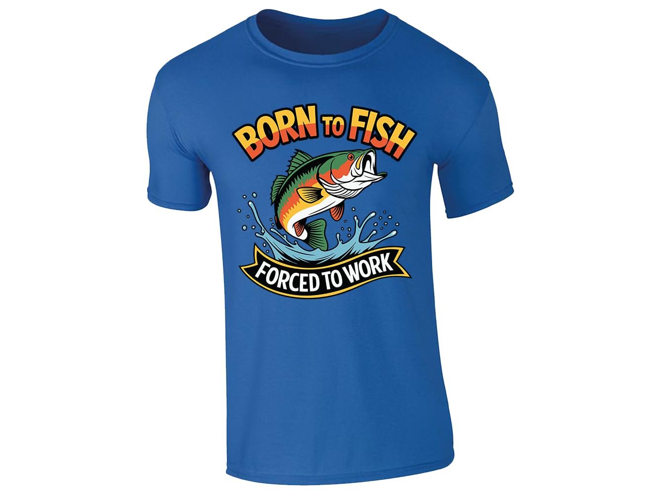 61haqblvzwl.jpg Royal Blue men's T-shirt with “Born to fish, forced to work” leaping bass design