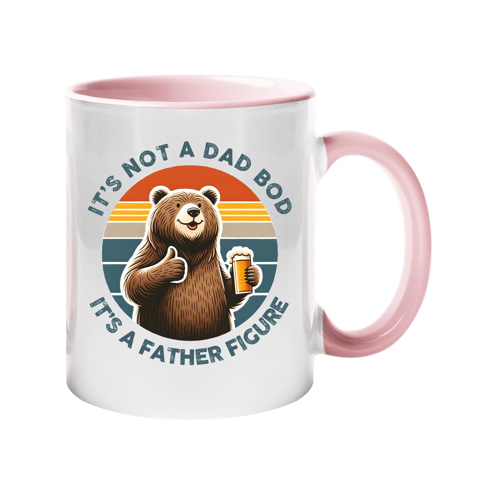 61kp11dxhil.jpg Colour handle mug with a thumbs-up bear with a beer on a retro sunset and “It’s not a dad bod, it’s a father figure” – light pink handle and inside