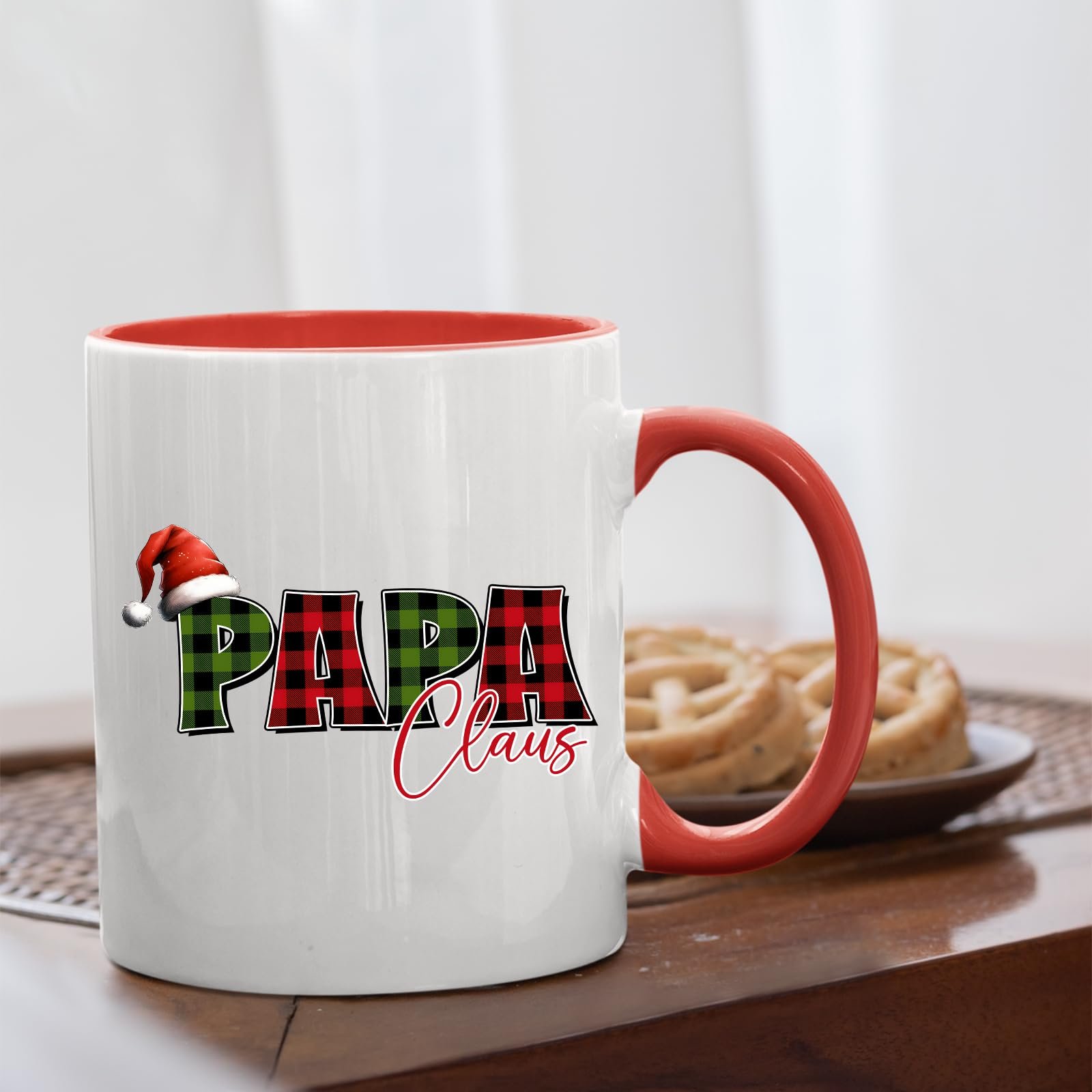 61l1dpkeeml.jpg Papa Claus mug with a red handle beside biscuits
