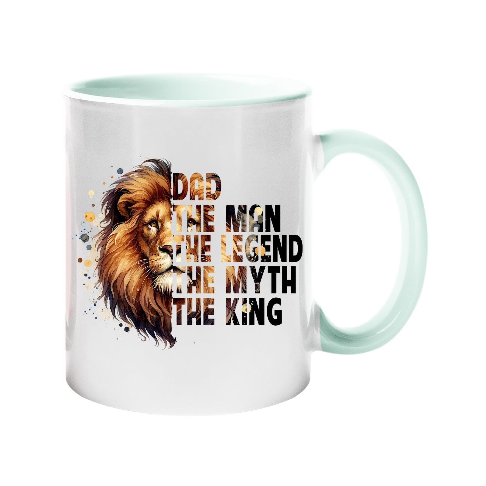 61n1stws3dl.jpg Colour handle mug with a lion’s head beside “Dad – the man, the legend, the myth, the king” – lime handle and inside