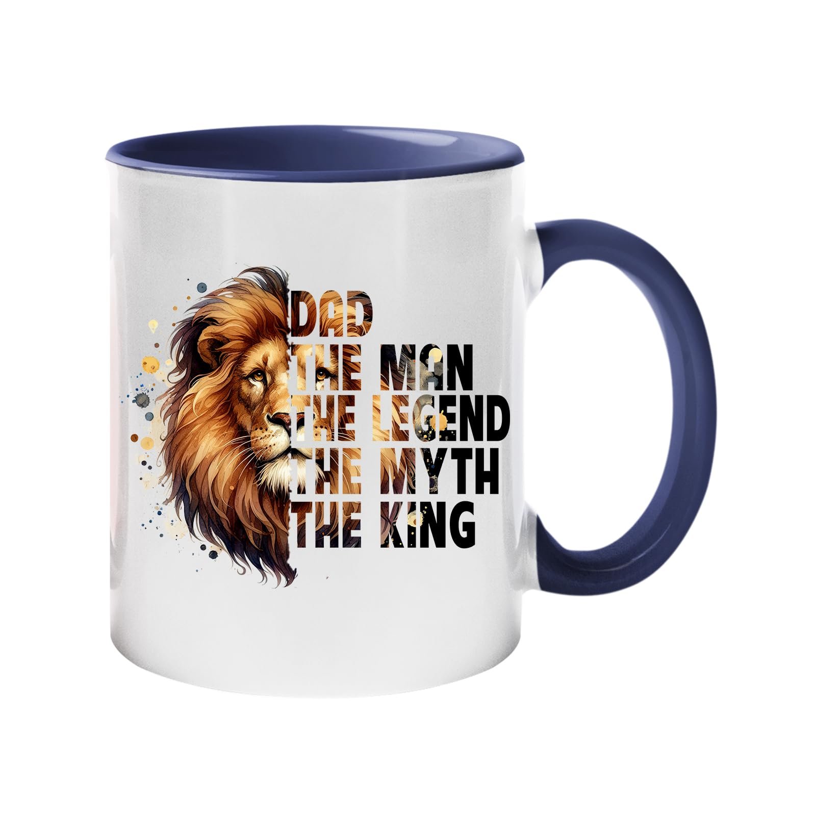 61pjafli6fl.jpg Colour handle mug with a lion’s head beside “Dad – the man, the legend, the myth, the king” – dark blue handle and inside