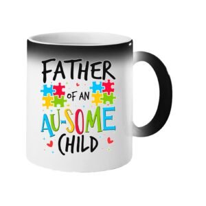 Colour changing mug revealing “Father of an AU-SOME child” with colourful puzzle pieces