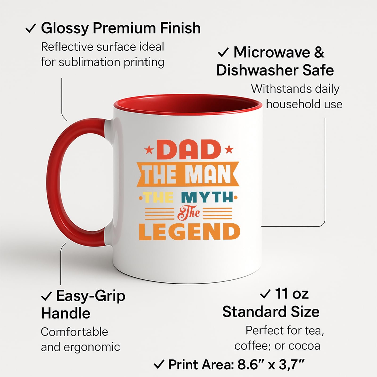 61rf9t0mn6l.jpg Dad the Man the Myth the Legend Retro Colour Handle Mug – product photo 2