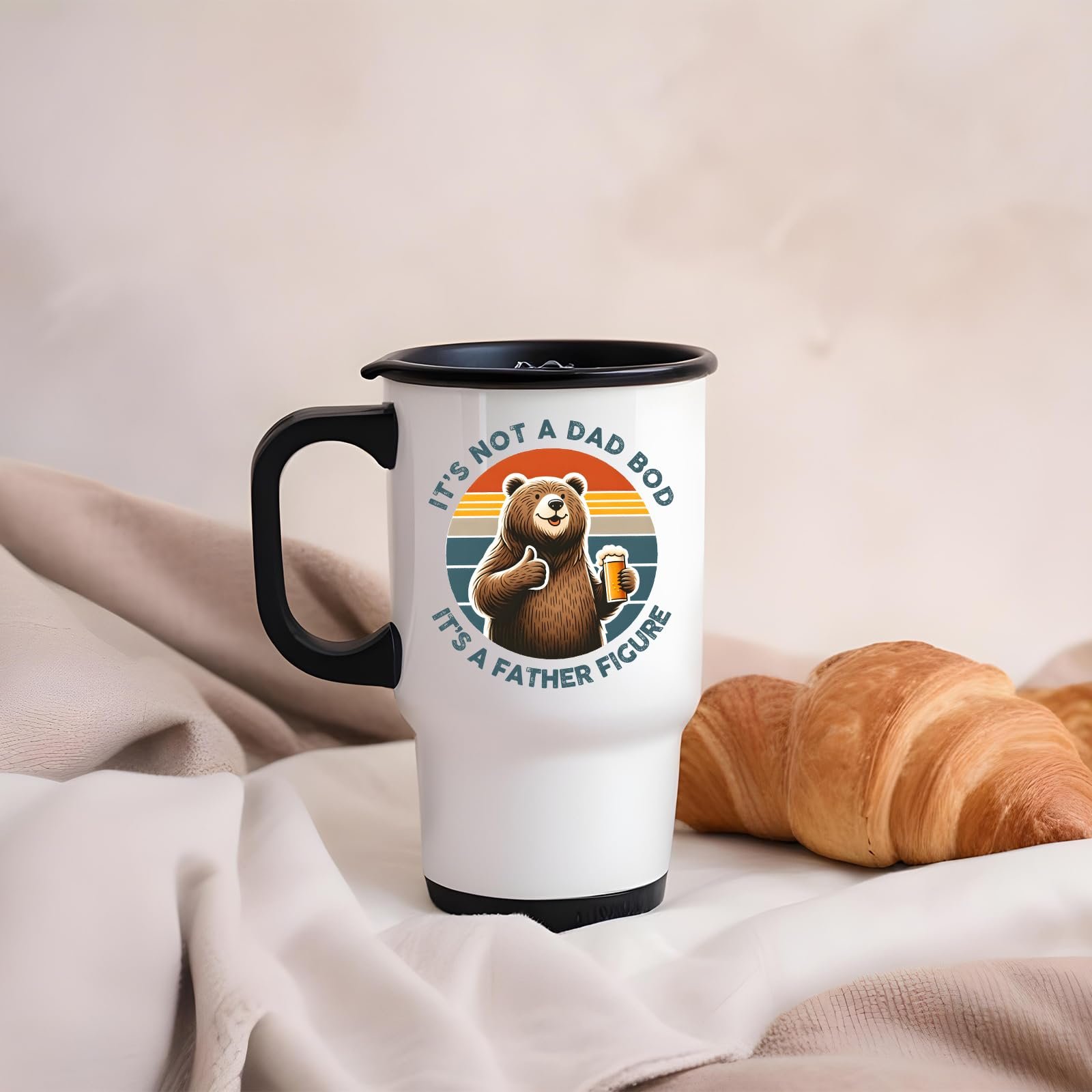 61tjgu7argl.jpg Dad Bod bear travel mug on a soft blanket beside a croissant