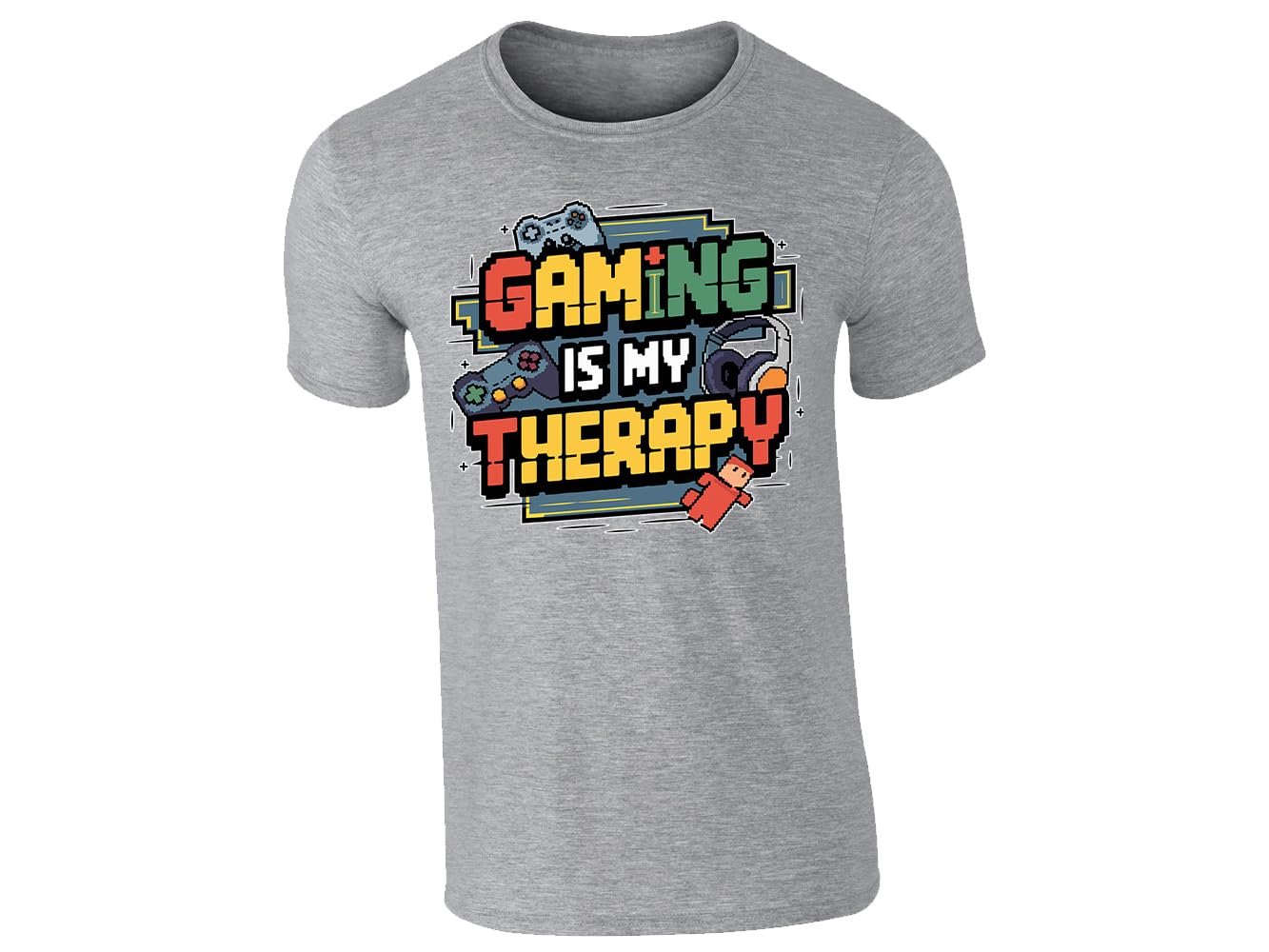 61vbmgr0ydl.jpg Heather Grey men's T-shirt with “Gaming is my therapy” design