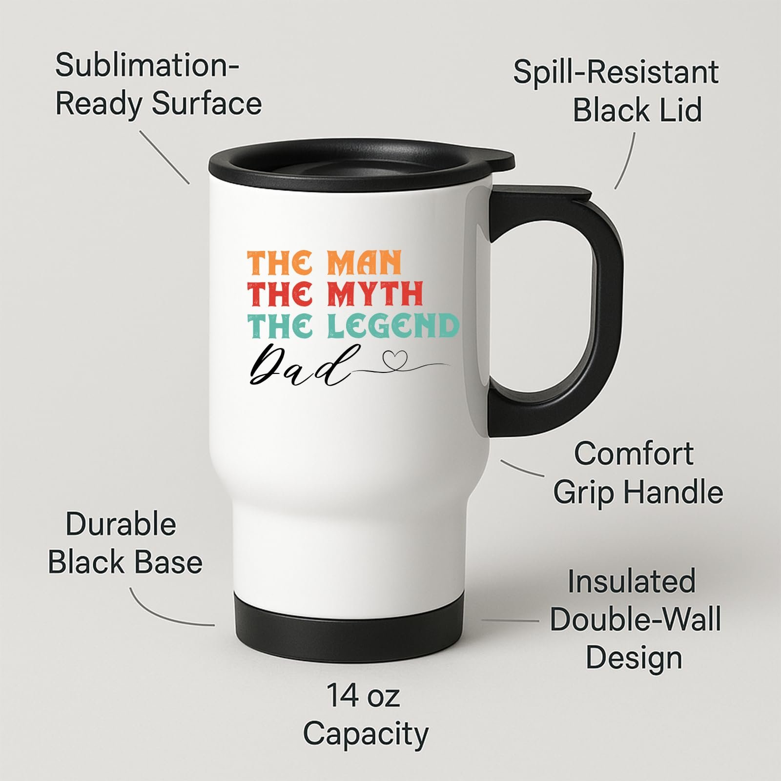 61vasthlanl.jpg The Man the Myth the Legend Dad Script Travel Mug – product photo 2
