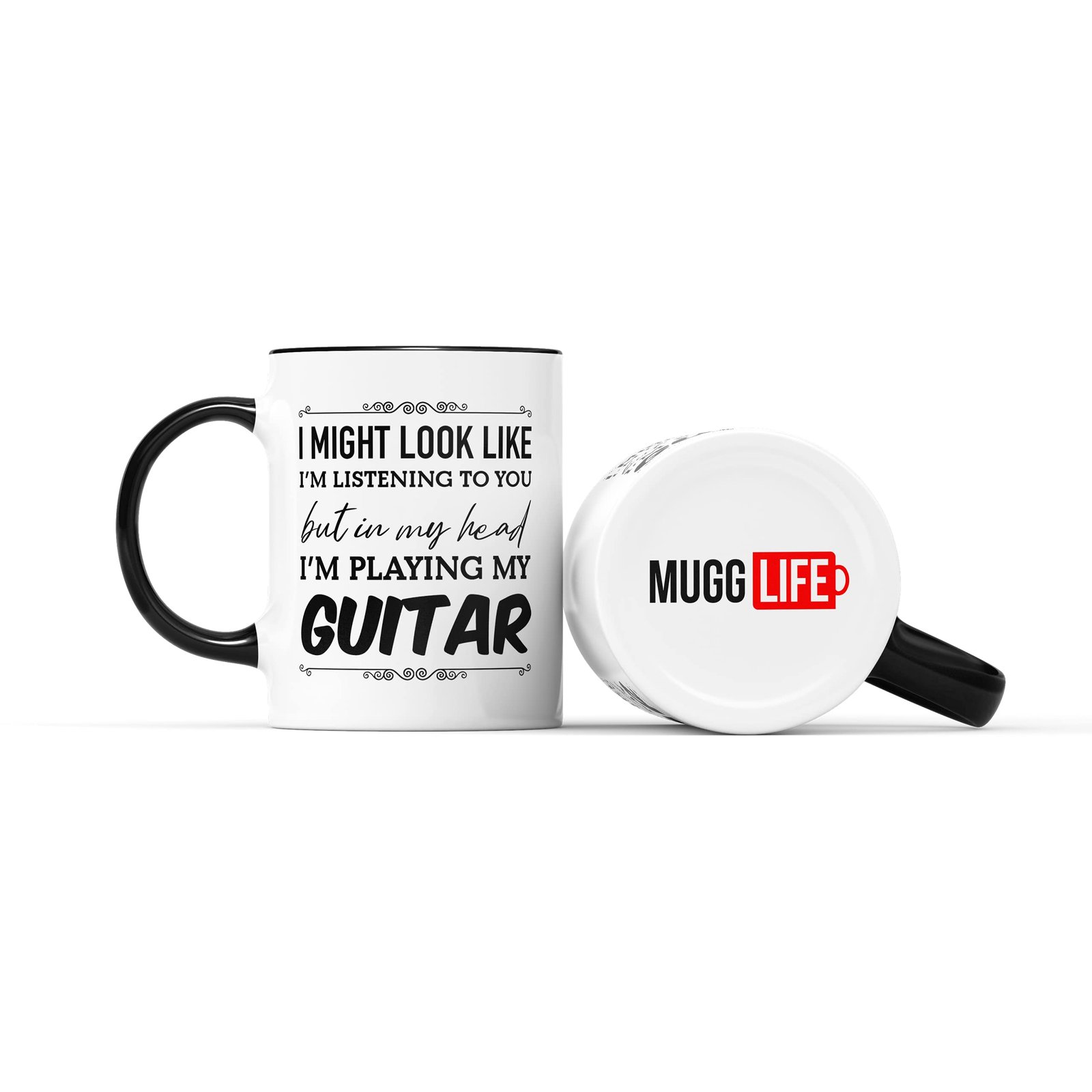 61zztfjontl.jpg Guitar slogan mug next to the base of a mug