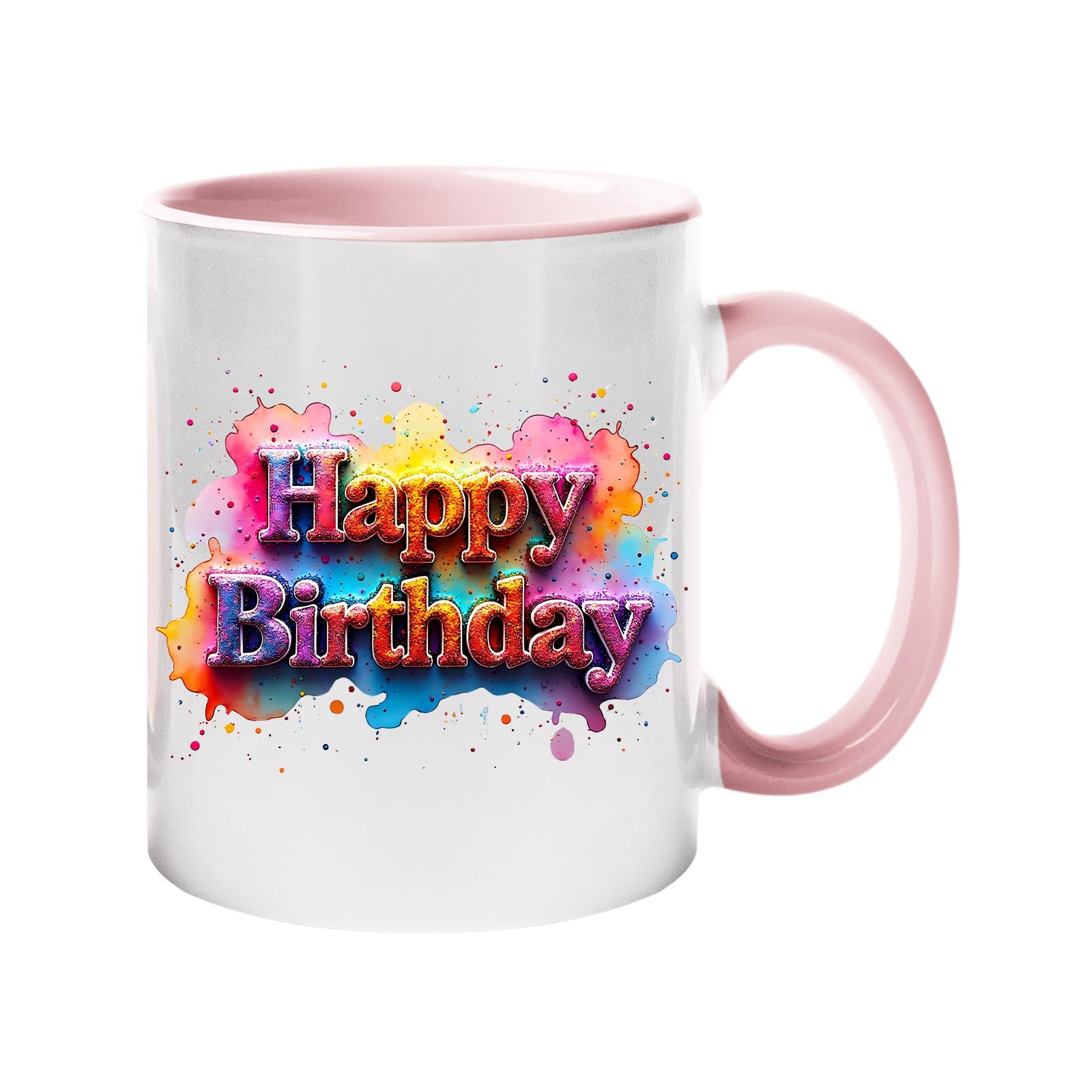 63db69b4 047051dc 4054 4280 948e 695a1ad37bb3.jpg Colour handle mug with pastel graffiti “Happy Birthday” lettering – light pink handle and inside