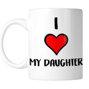 White mug with “I ❤ My Daughter” with a big red heart, handle on the left