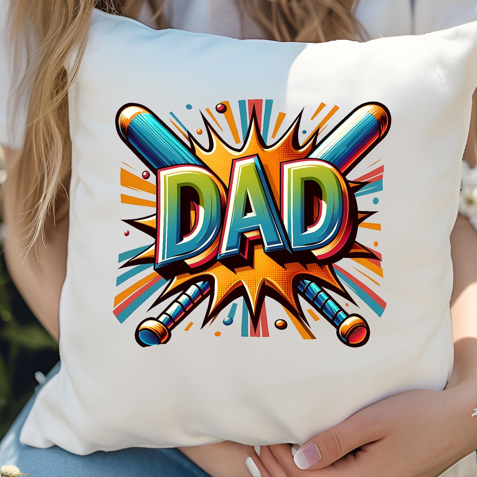 711byyehpql.jpg Hands holding the DAD baseball bats cushion