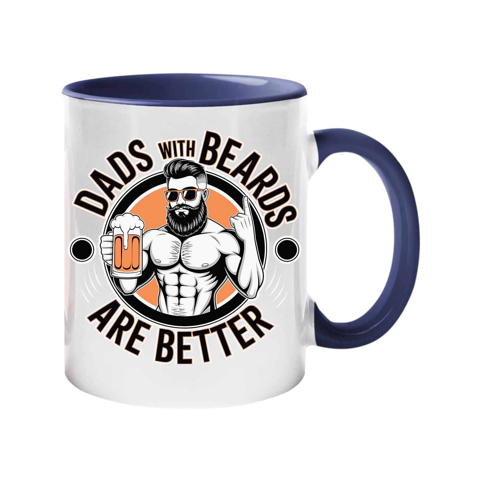 714a7fhpn2l.jpg Colour handle mug with a muscly bearded dad with a beer and “Dads with beards are better” – dark blue handle and inside