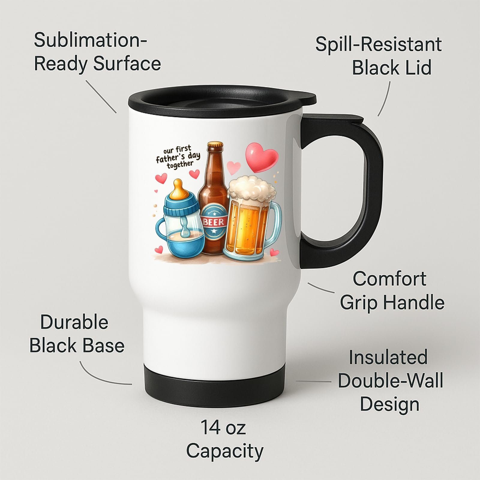 714kg41km3l.jpg Our First Father's Day Together Hearts Travel Mug – product photo 2