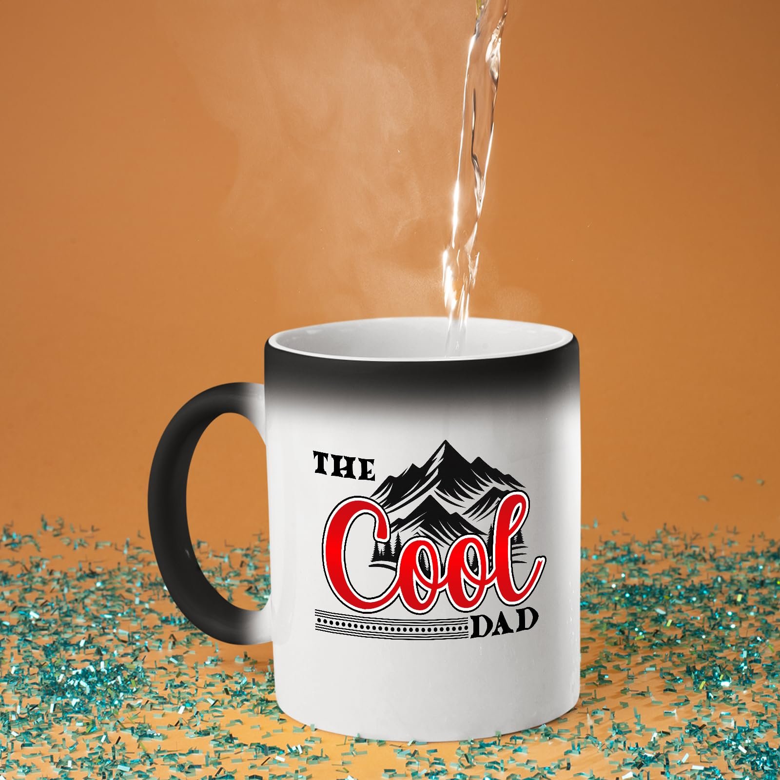716ooyj del.jpg Hot water poured into the The Cool Dad mountains colour changing mug as the design appears
