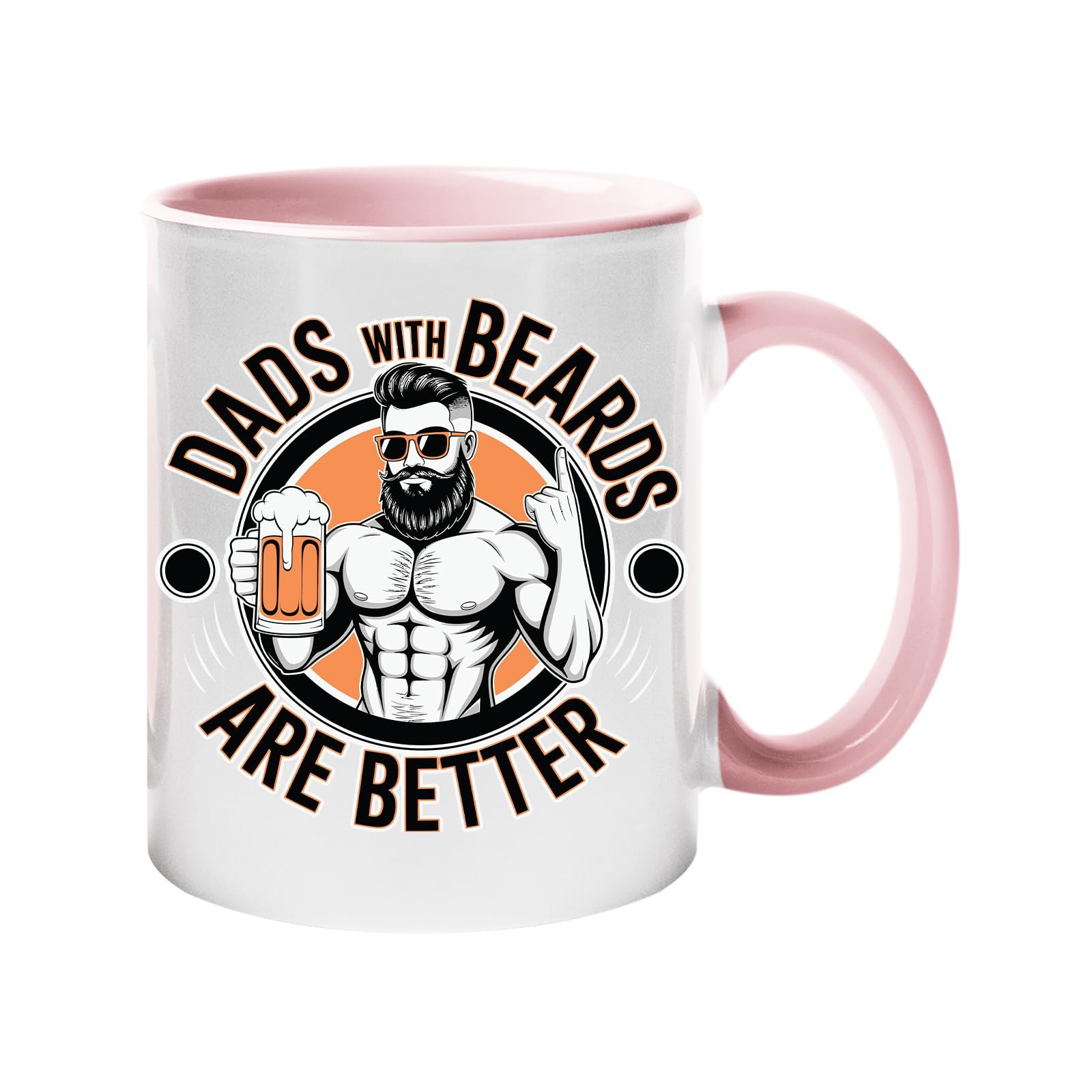 716px3dusil.jpg Colour handle mug with a muscly bearded dad with a beer and “Dads with beards are better” – light pink handle and inside