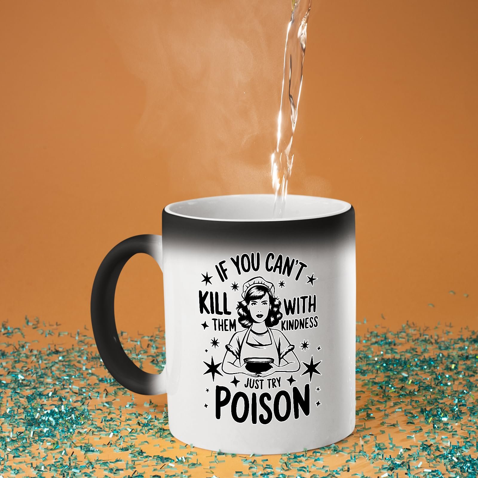 718vebkw 4l 1.jpg Hot water poured into the Just Try Poison colour changing mug as the design appears