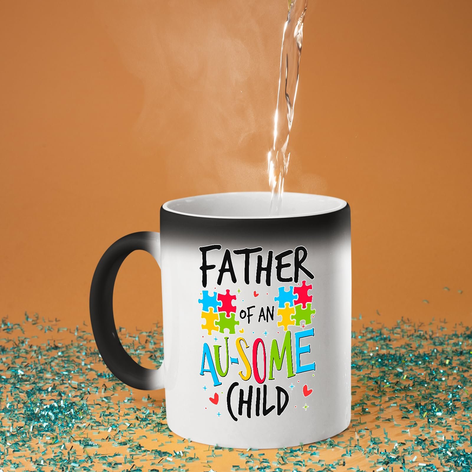 71a5k gxu4l.jpg Hot water poured into the Father of an Au-Some Child colour changing mug as the design appears