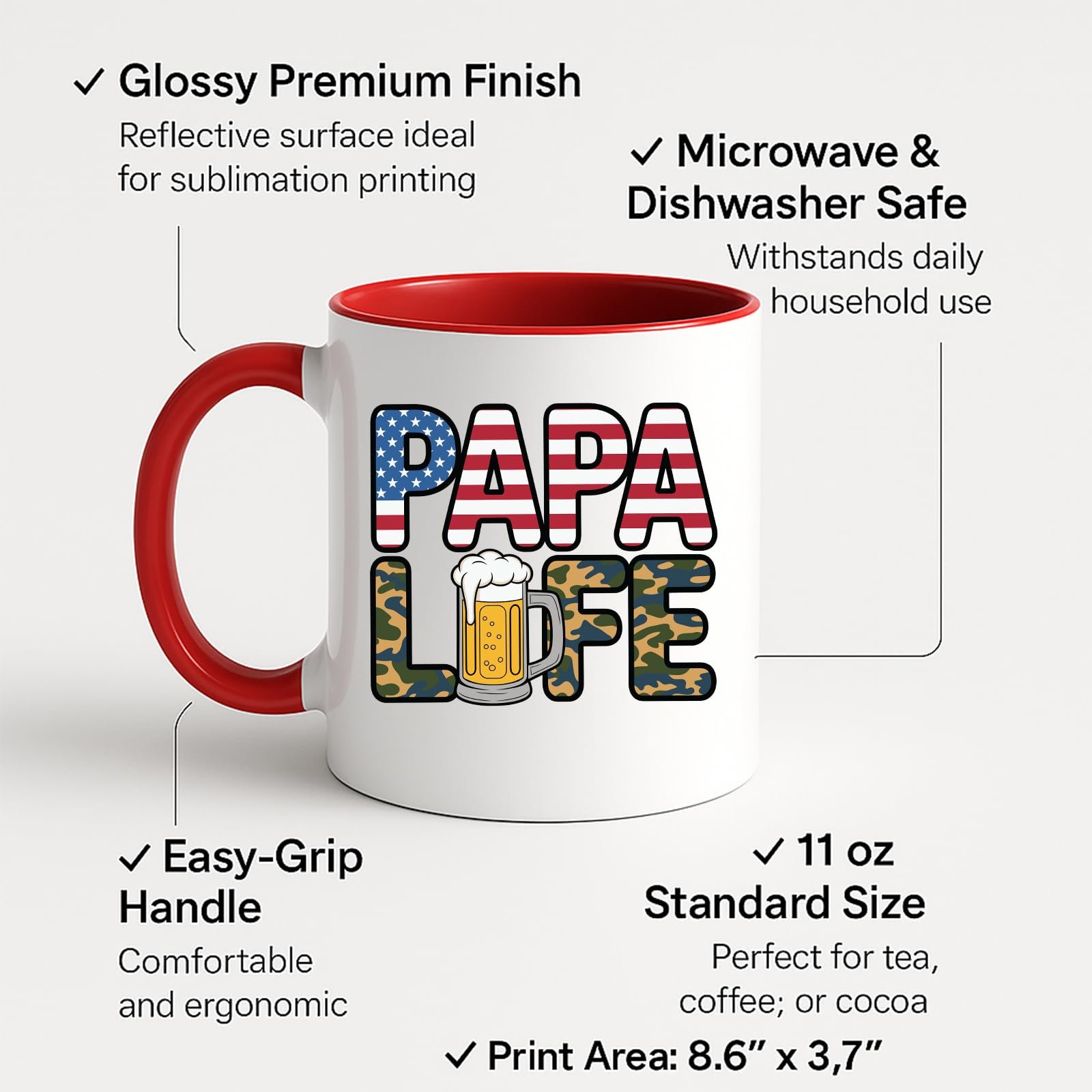 71a9h70u7vl.jpg Papa Life Flag and Beer Colour Handle Mug – product photo 2