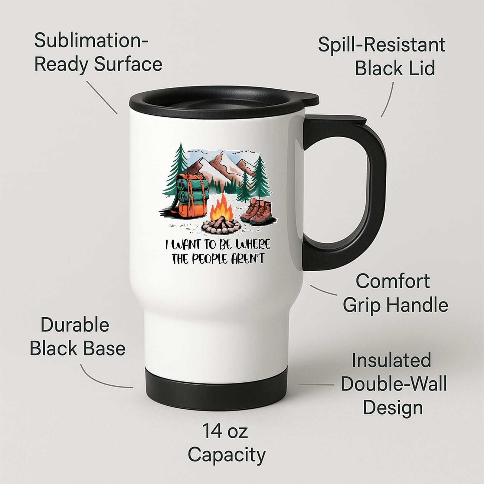 71aukqak7xl.jpg I Want to Be Where the People Aren't Camping Travel Mug – product photo 2