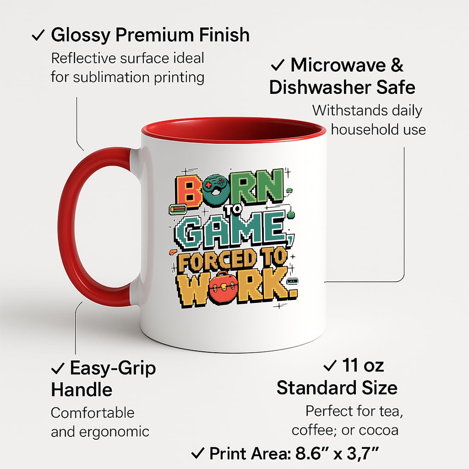 71c9ih1zhul.jpg Born to Game Forced to Work Colour Handle Mug – product photo 2