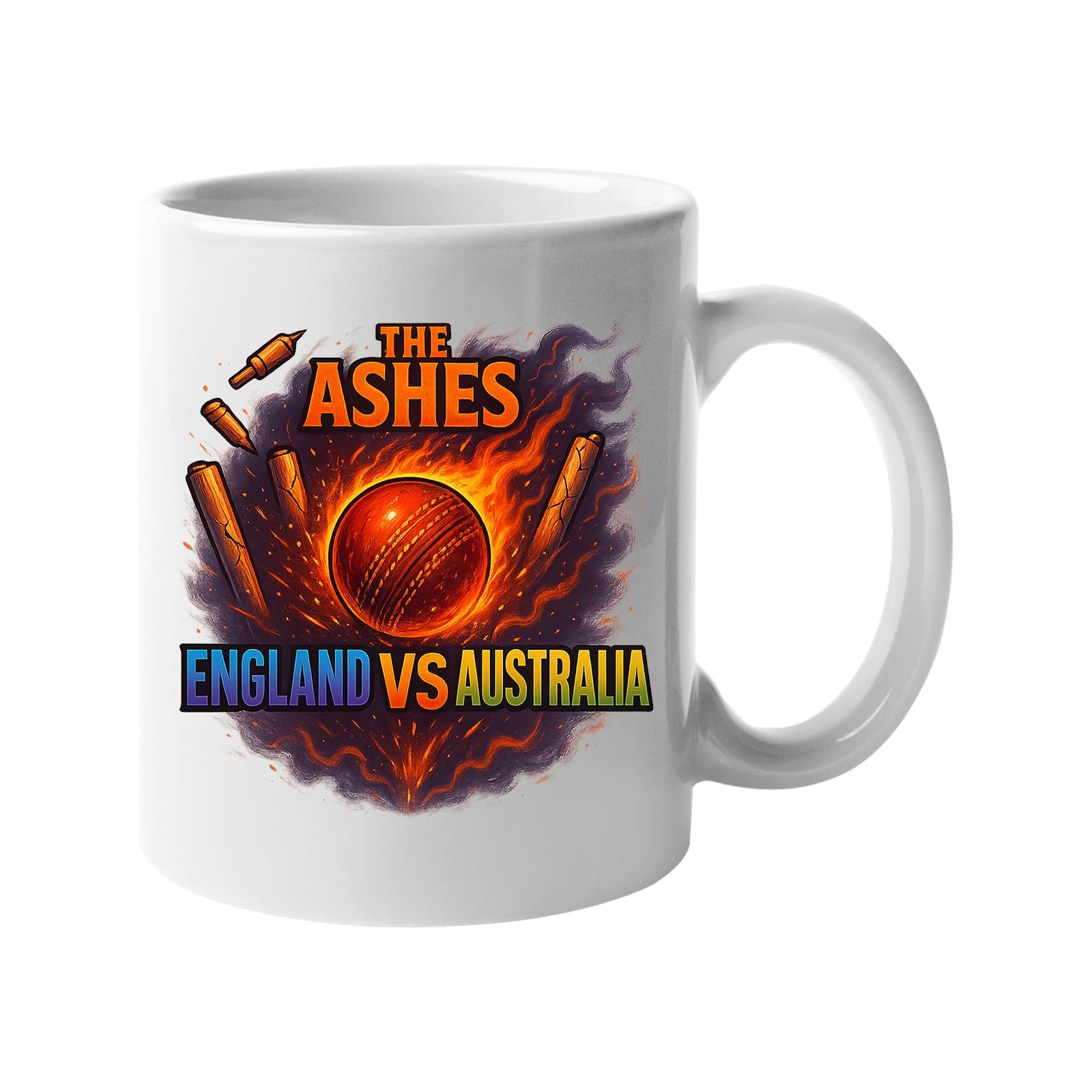 71f28myahel.jpg White mug with The Ashes England v Australia cricket design
