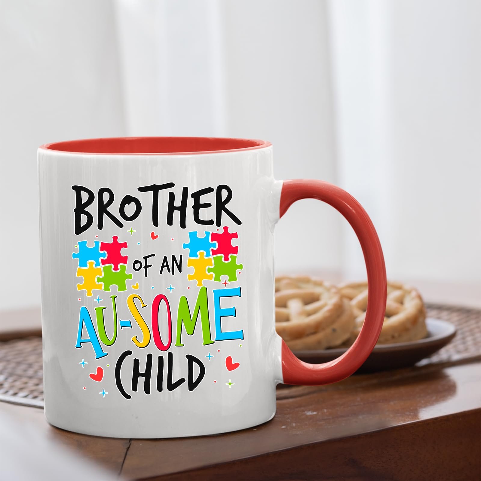 71htr8avc5l.jpg Brother of an Au-Some Child mug with a red handle beside biscuits