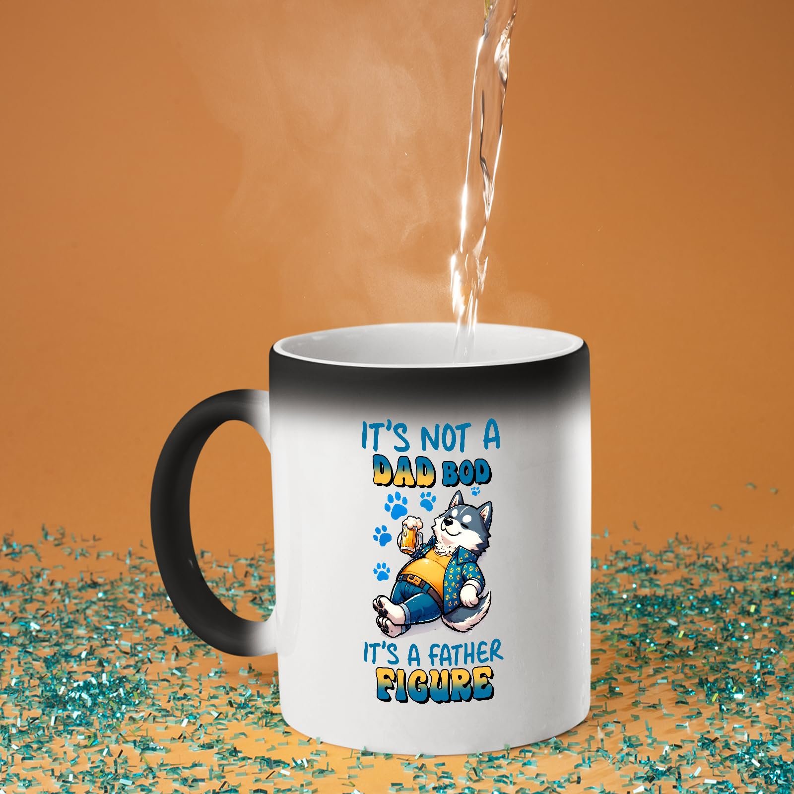 71is jrlsxl.jpg Hot water poured into the Dad Bod husky colour changing mug as the design appears