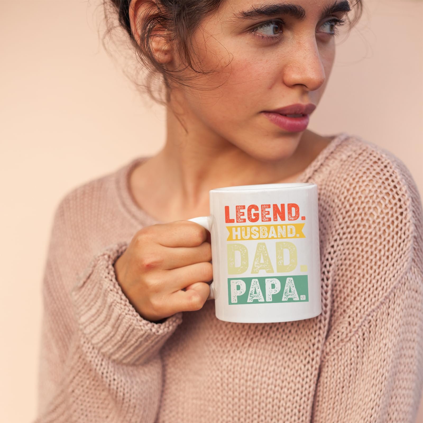 71kr128tdcl.jpg Woman in a pink jumper holding the Legend Husband Dad Papa mug