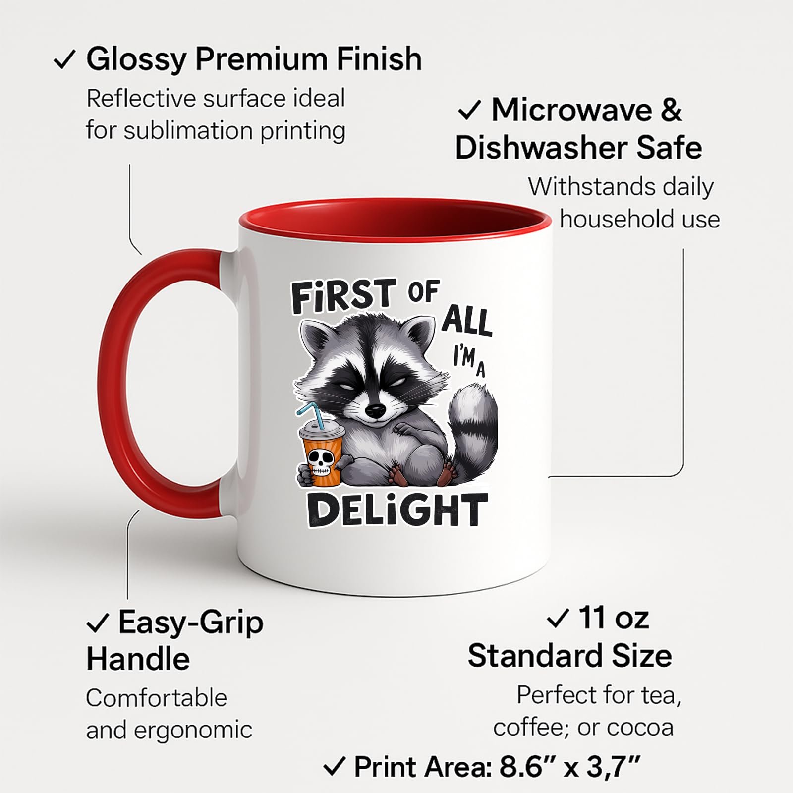 71lxedy8ftl.jpg First of All I'm a Delight Raccoon Colour Handle Mug – product photo 2