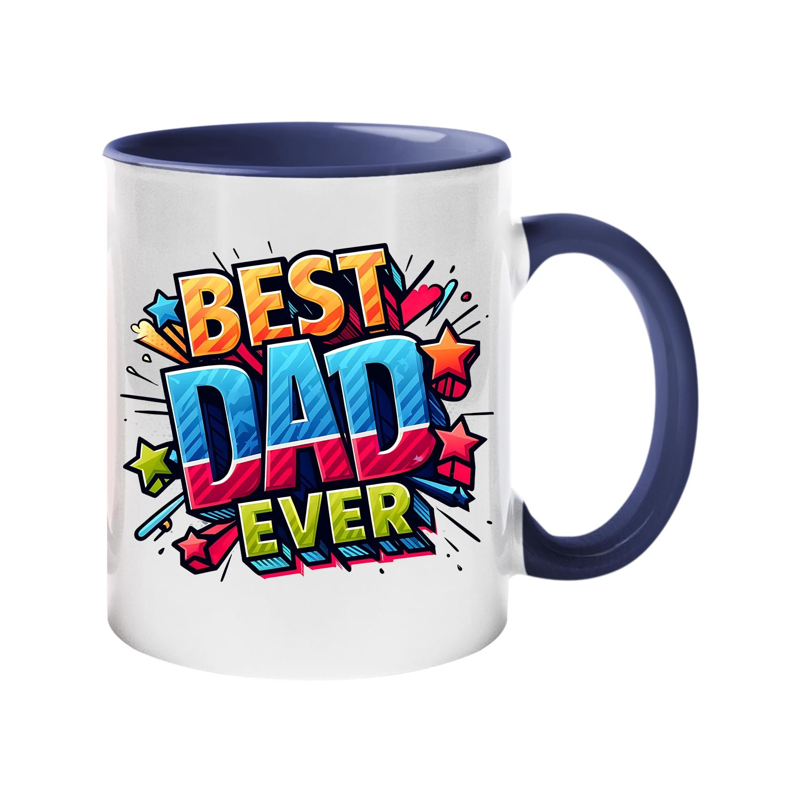 71mekp i3ql.jpg Colour handle mug with “Best Dad Ever” in bold comic-book lettering with stars – dark blue handle and inside