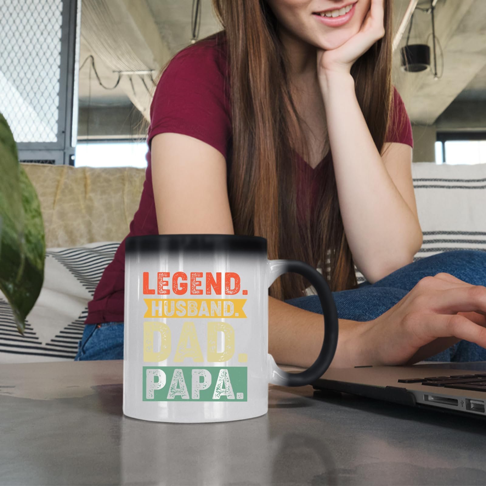 71mhdupyxtl.jpg Woman at a laptop with the Legend Husband Dad Papa colour changing mug