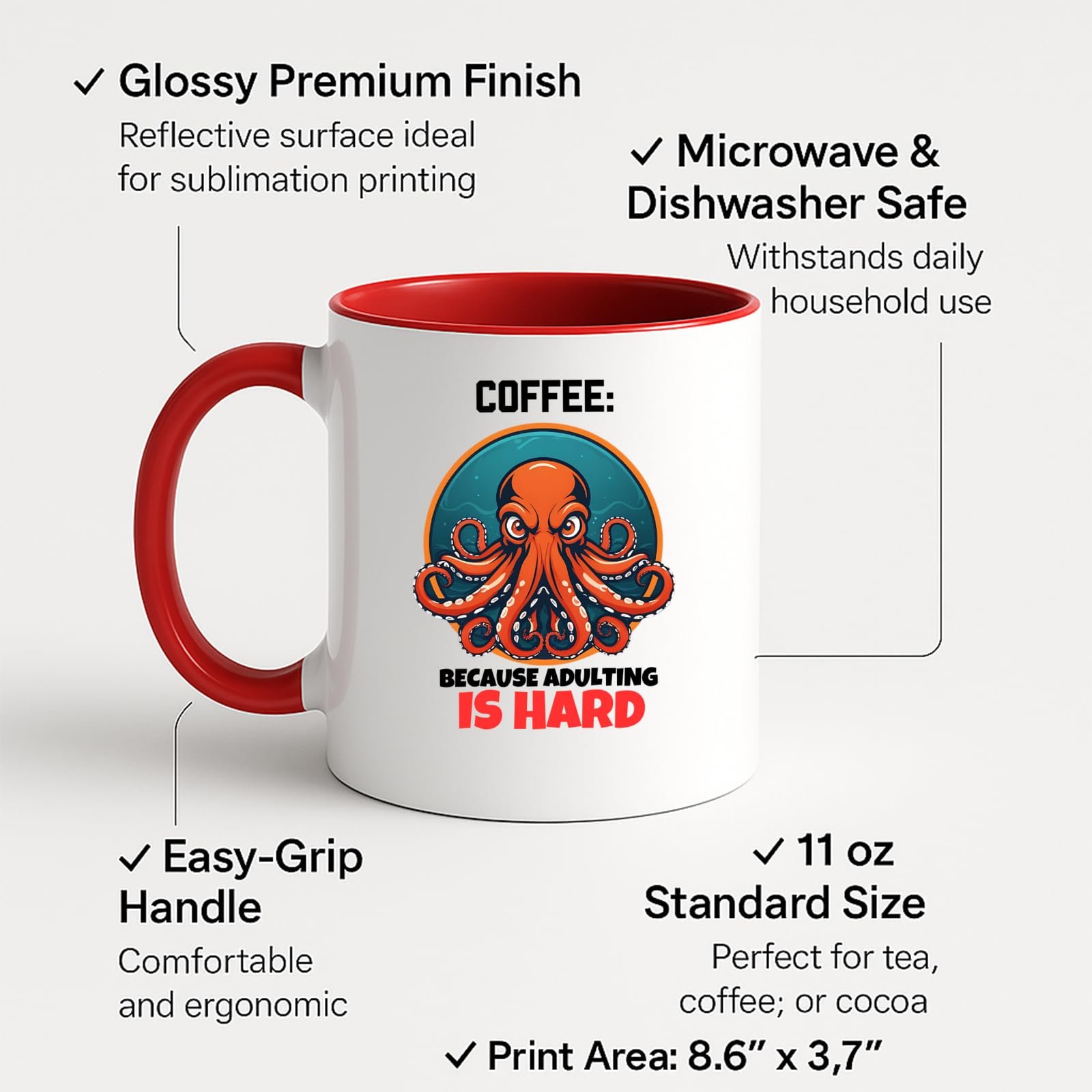 71pot9whjrl.jpg Coffee Because Adulting Is Hard Octopus Colour Handle Mug – product photo 2