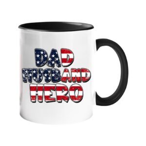 Colour handle mug with “Dad, Husband, Hero” in stars-and-stripes lettering – black handle and inside