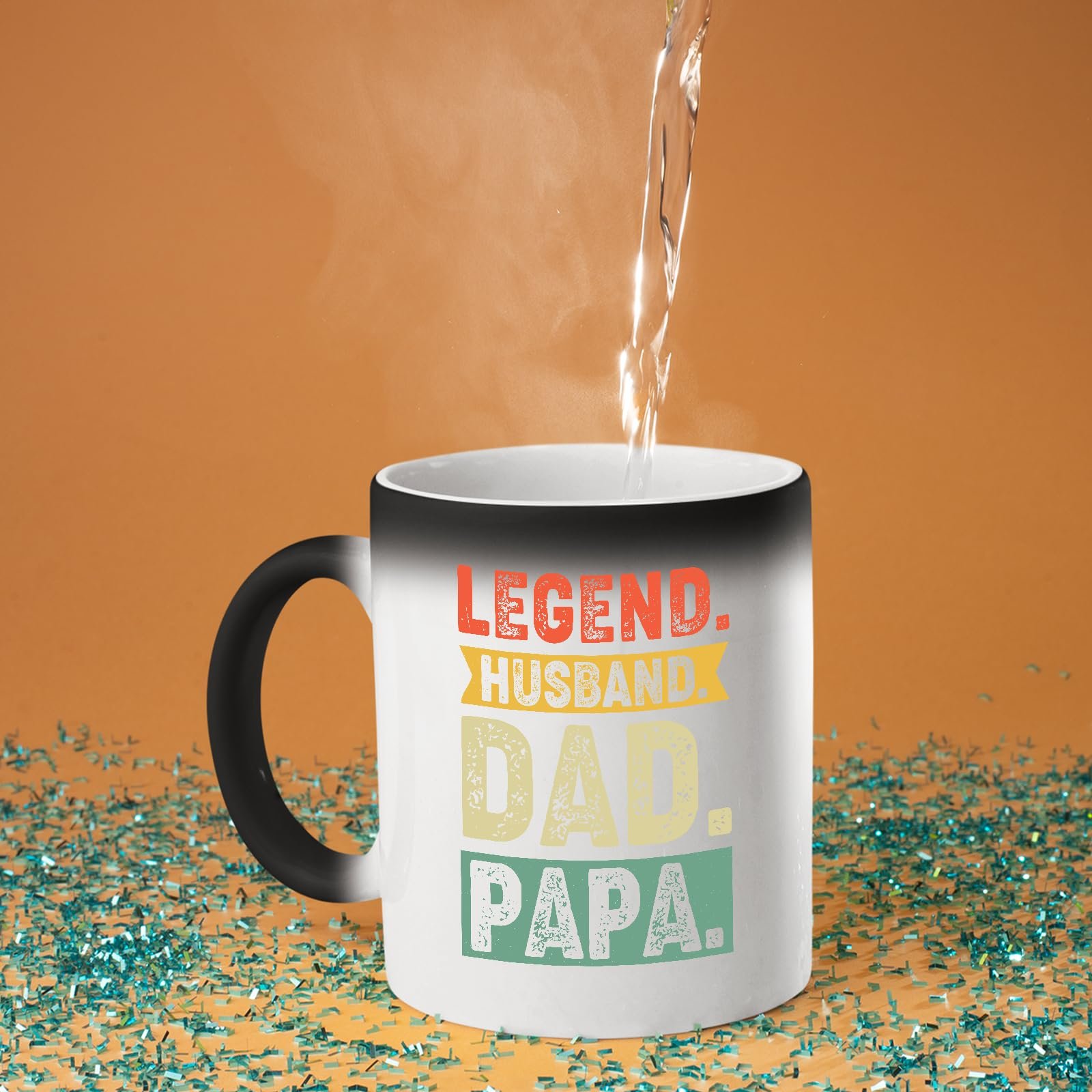 71srjkq6bhl.jpg Hot water poured into the Legend Husband Dad Papa colour changing mug as the design appears