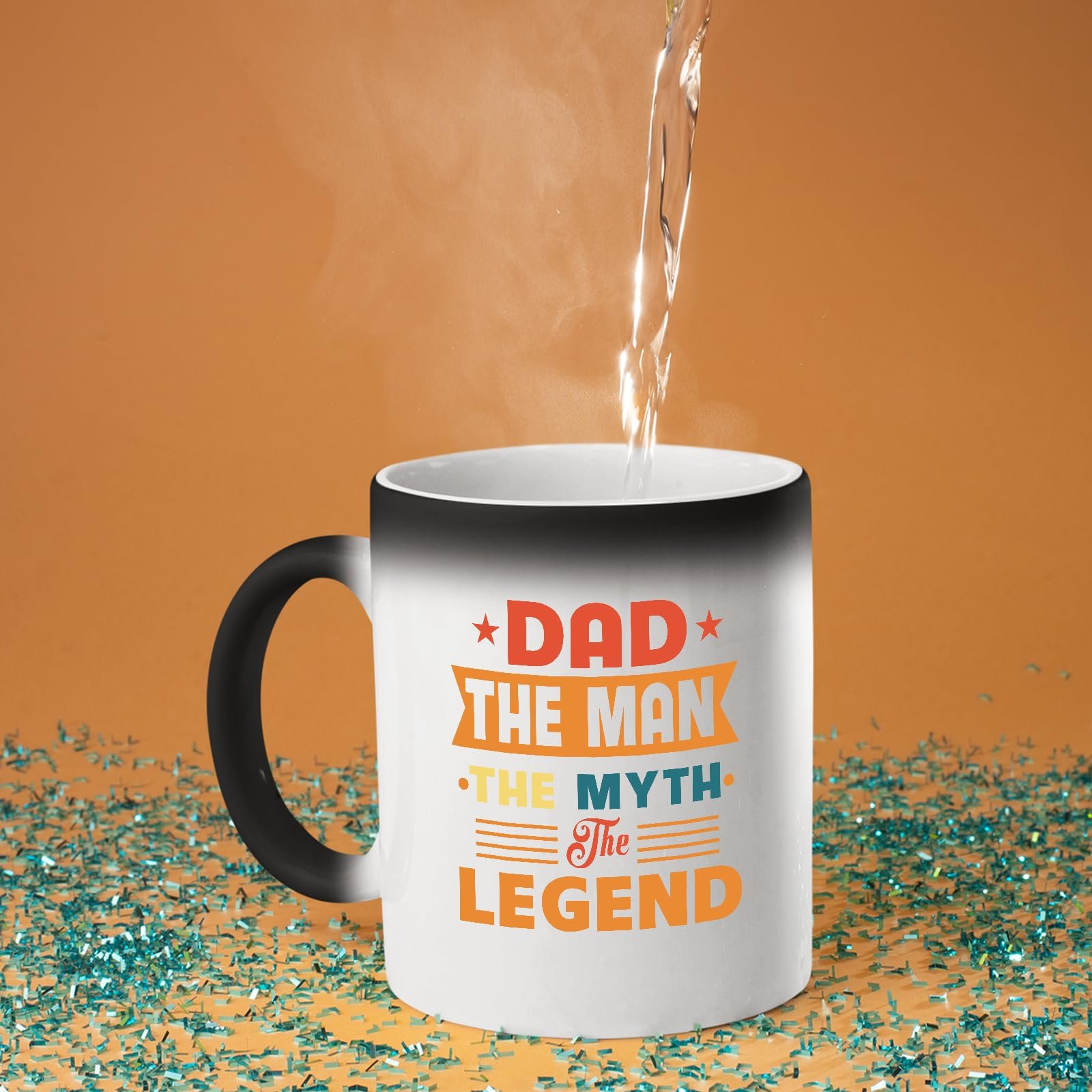71uafjp5ebl.jpg Hot water poured into the Dad the Man retro colour changing mug as the design appears