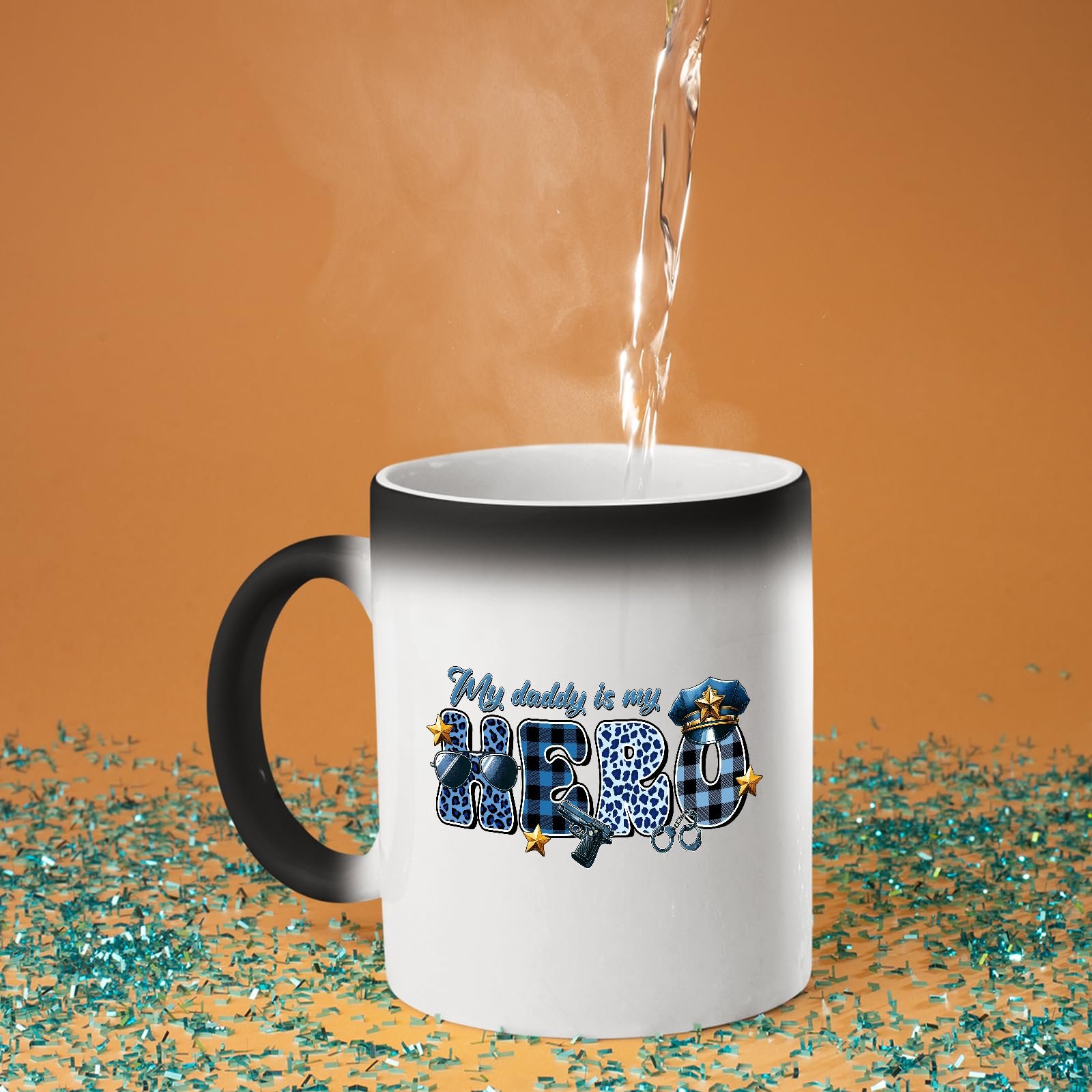 71wkyznrwzl.jpg Hot water poured into the My Daddy Is My Hero police colour changing mug as the design appears