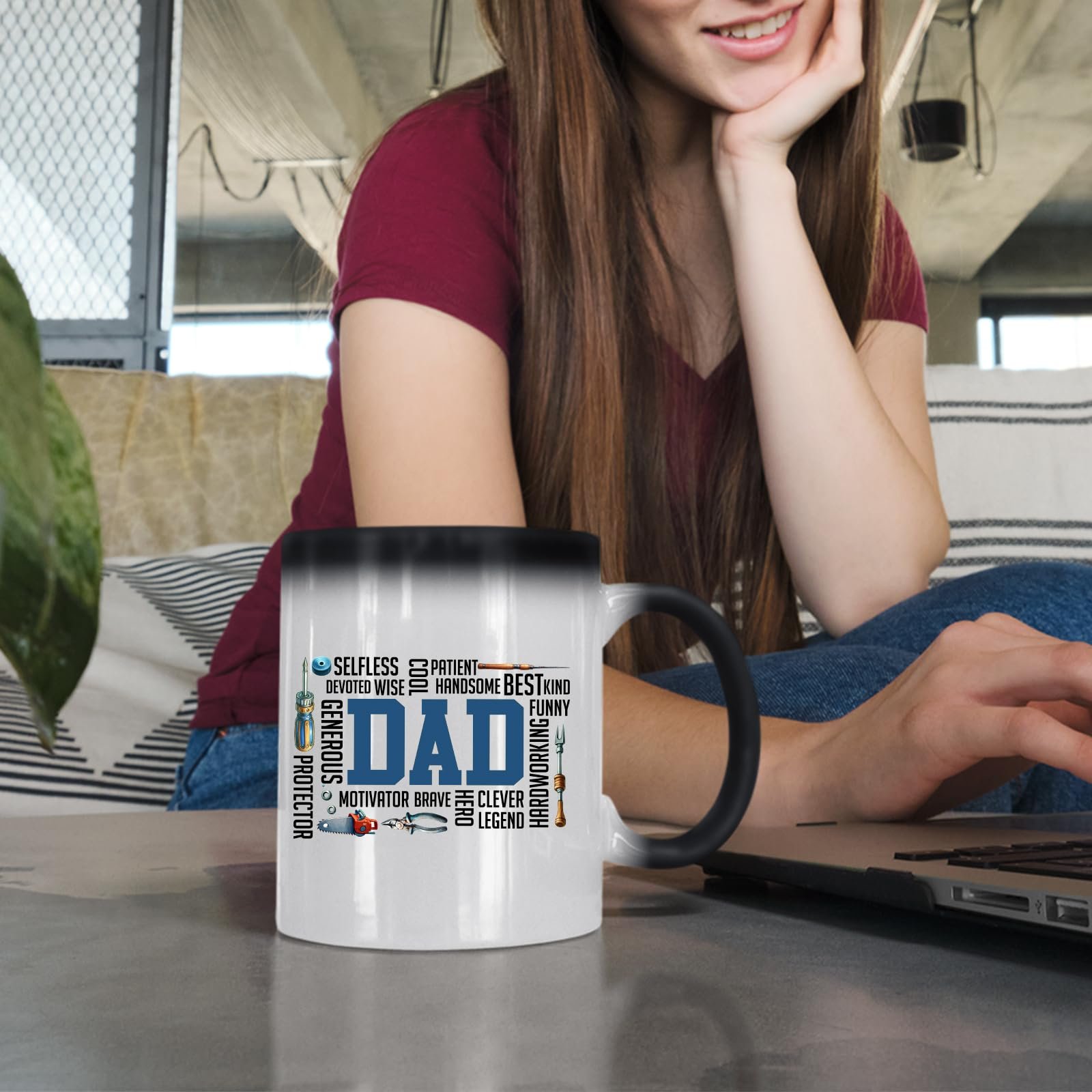 71ai2oytyol.jpg Woman at a laptop with the DAD word cloud colour changing mug