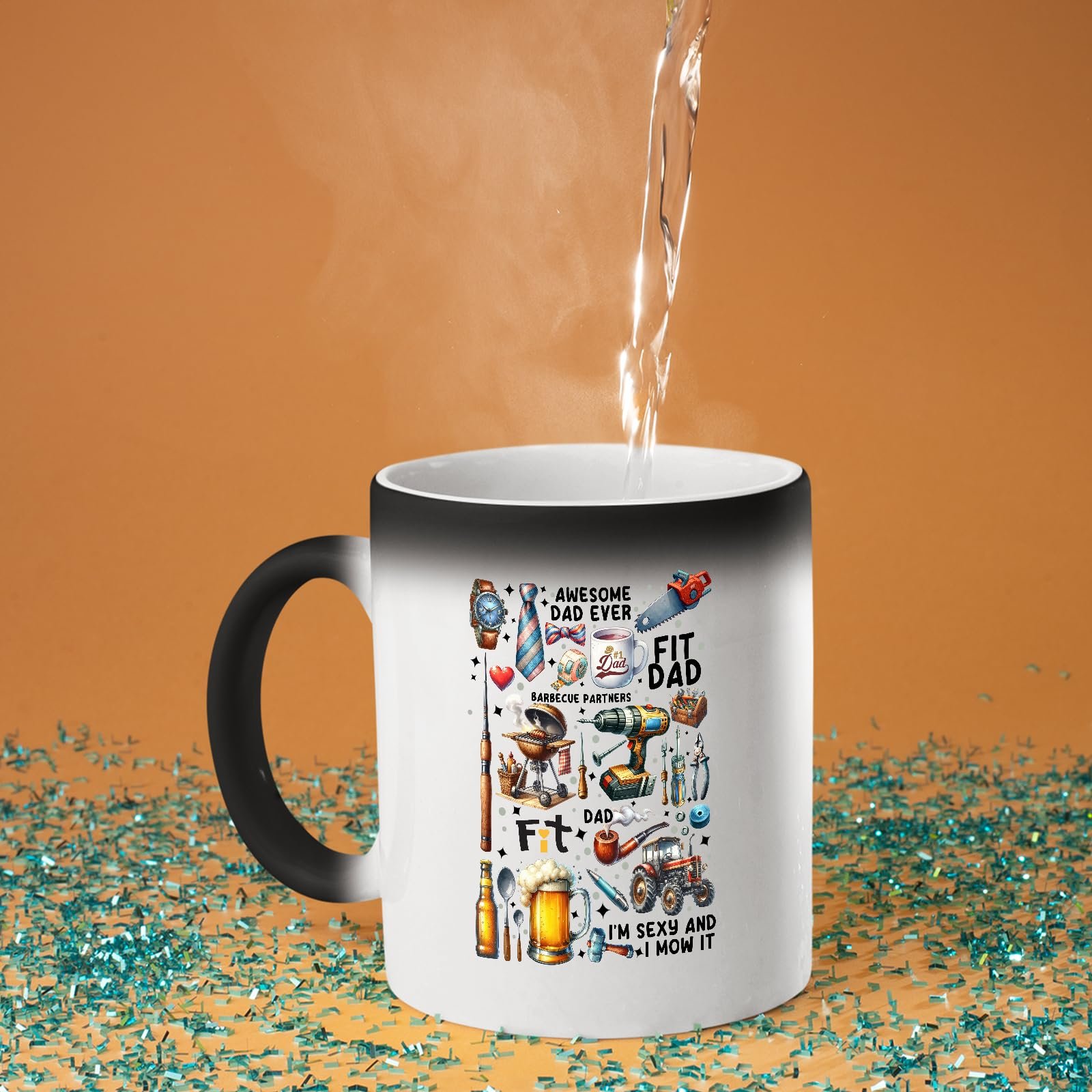 71cmphfwesl.jpg Hot water poured into the Awesome Dad Ever icons colour changing mug as the design appears