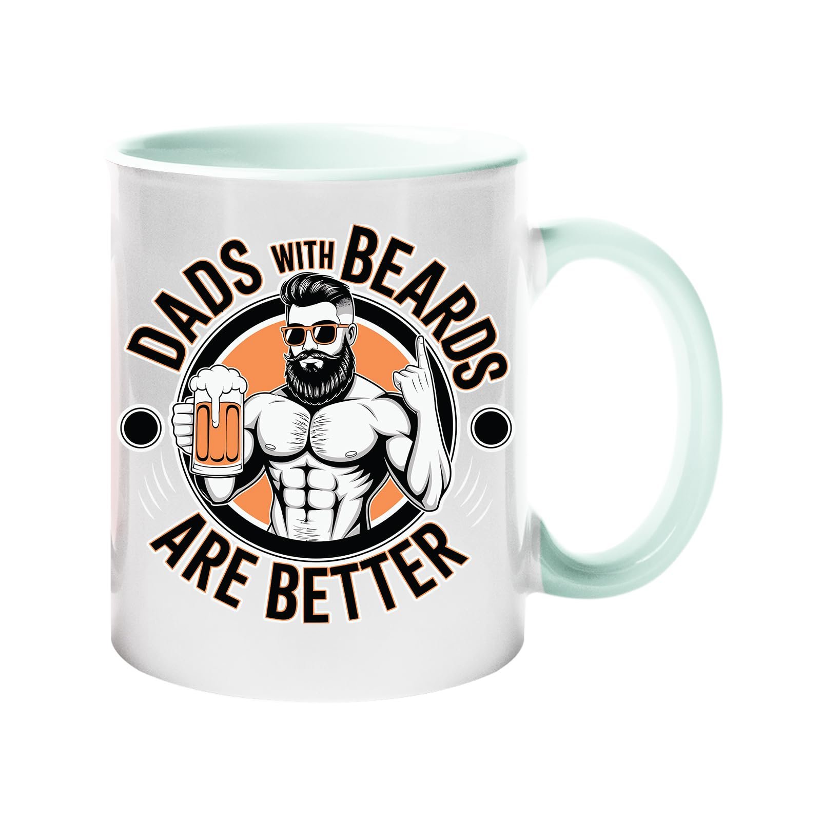 71fkygjz3ql.jpg Colour handle mug with a muscly bearded dad with a beer and “Dads with beards are better” – lime handle and inside