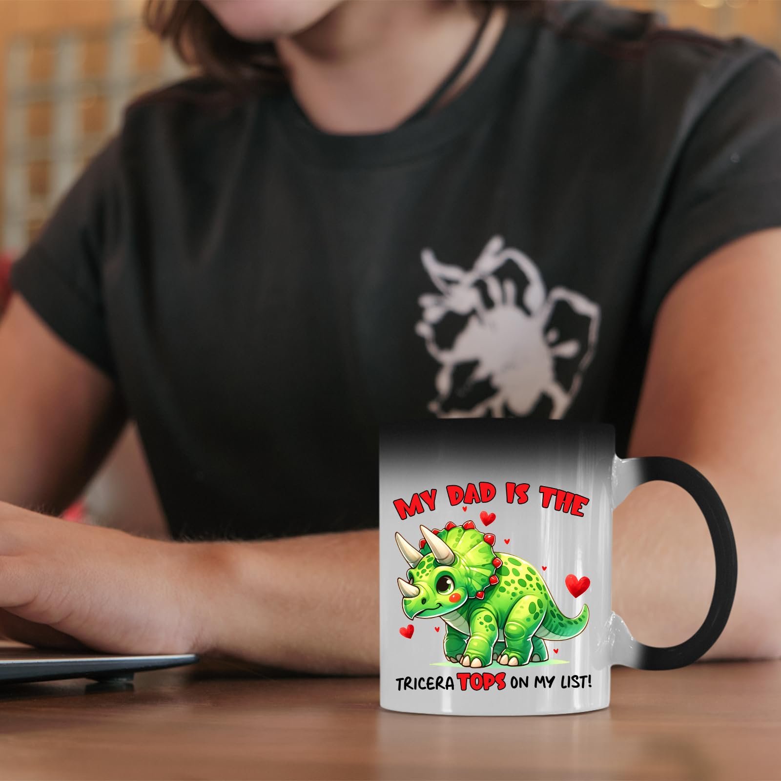 71jg4o3pool.jpg Triceratops dad colour changing mug on a desk beside a laptop