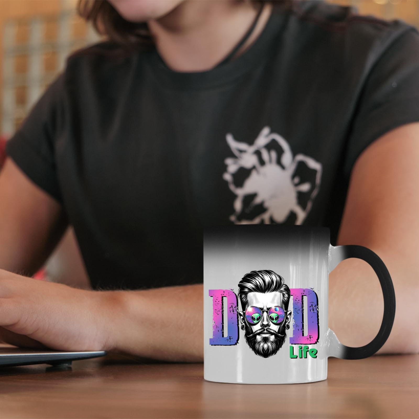 71pw9a4mlwl.jpg Dad Life bearded dad colour changing mug on a desk beside a laptop