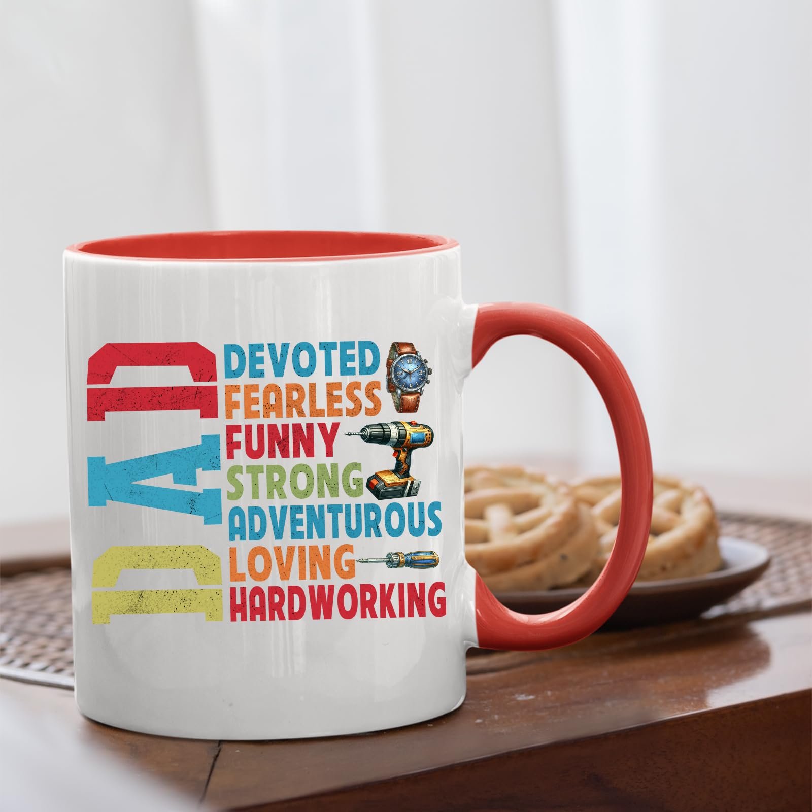 71txapxnhzl.jpg DAD Devoted mug with a red handle beside biscuits