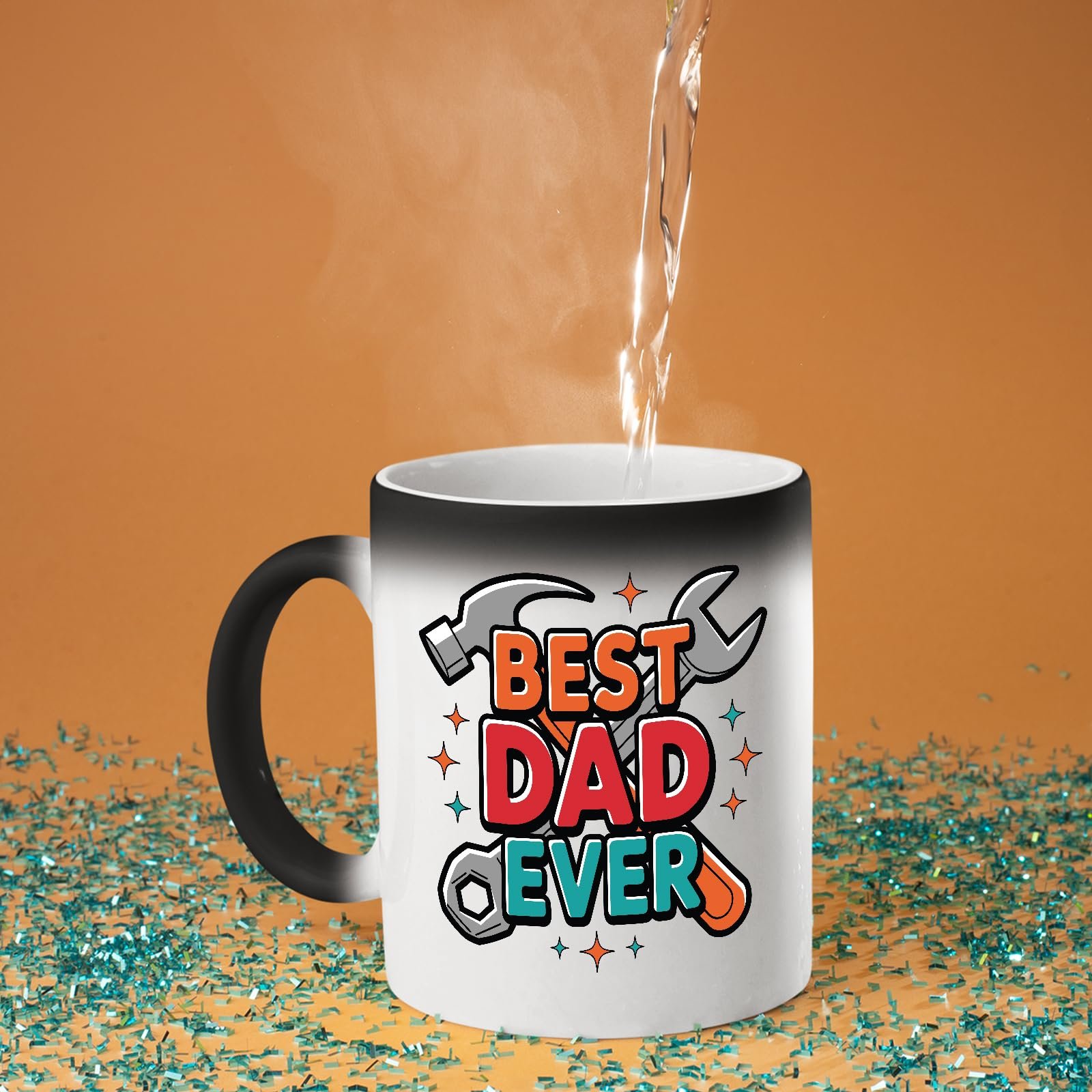 71xqbzsz9jl.jpg Hot water poured into the Best Dad Ever tools colour changing mug as the design appears