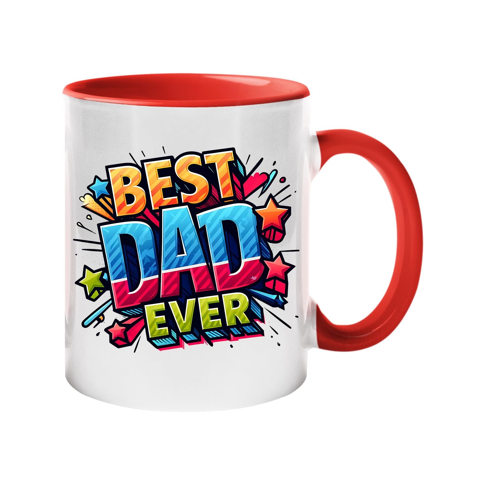 71zmujnbehl.jpg Colour handle mug with “Best Dad Ever” in bold comic-book lettering with stars – red handle and inside
